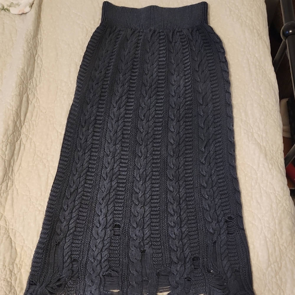 Free People Charcoal Cable Knit Maxi Skirt